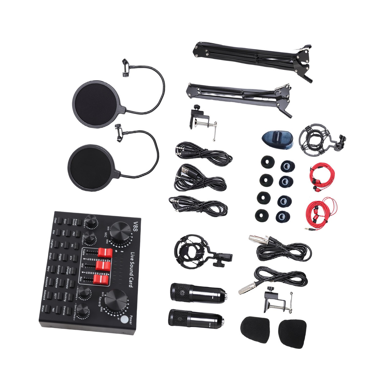 Live Sound Card Set Condenser Microphone Kit 16 Sound Effects With Rotating