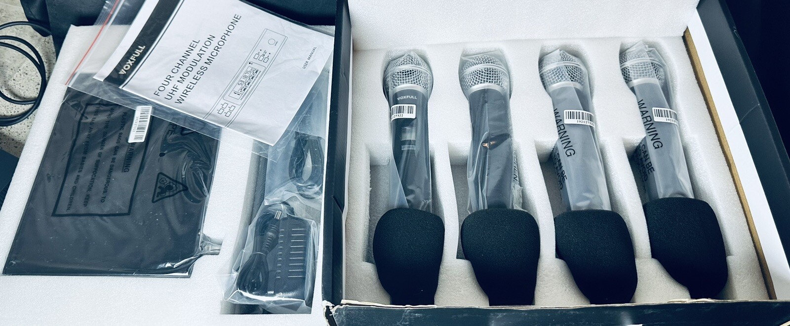 VOXFULL 4 Channel UHF Wireless Microphone Cordless Handheld Microphones 328 Feet