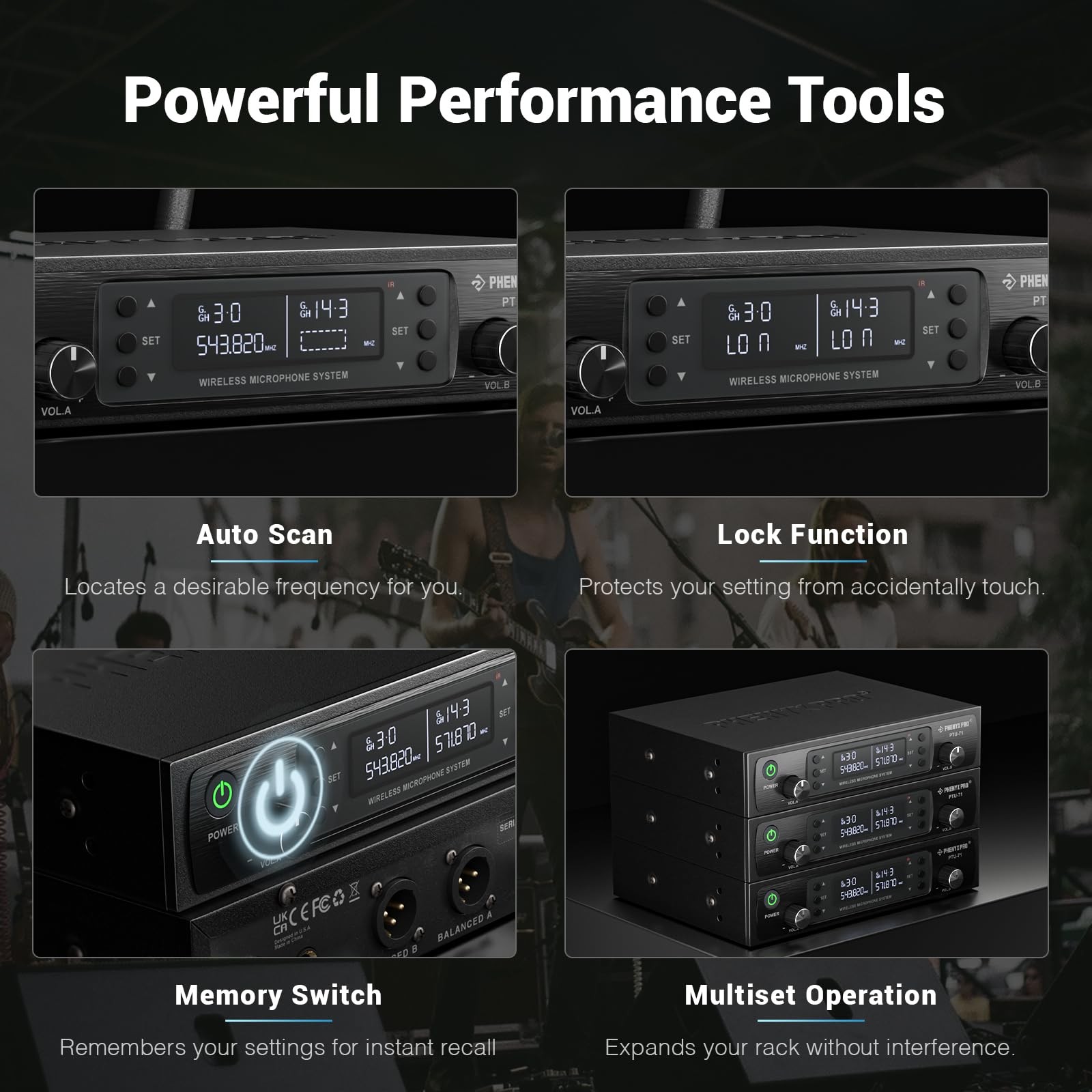 Phenyx Pro Dual UHF Auto Scan Handheld Wireless Two Mics, Black