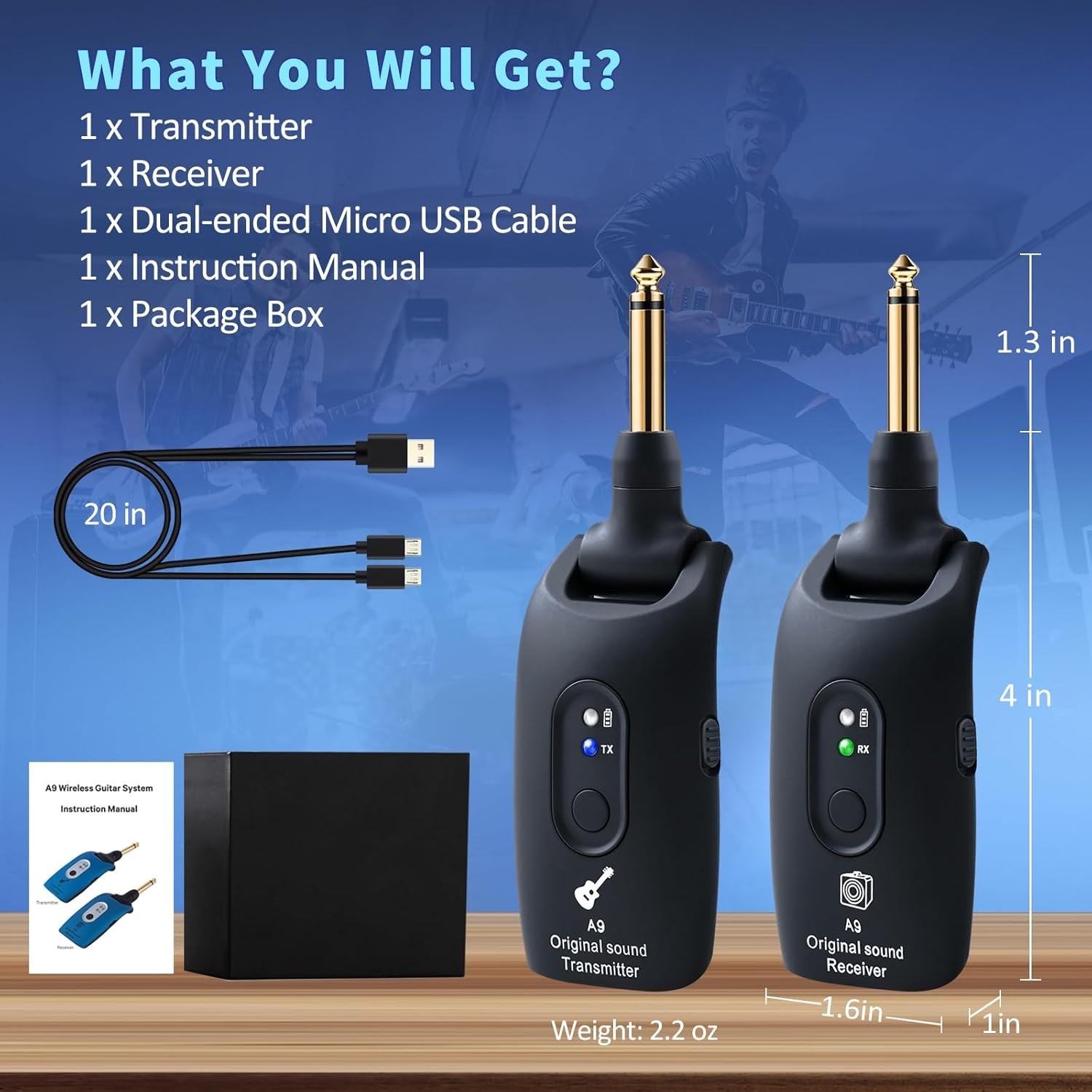 270° Rotatable Wireless Guitar Transmitter & Receiver for Perfect Positioning