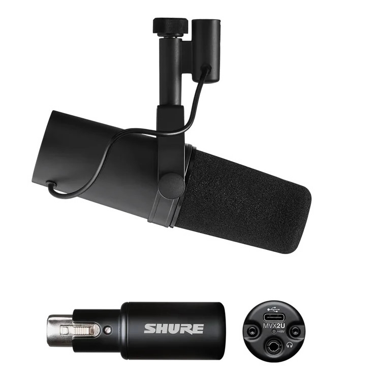 Shure SM7B Dynamic Cardioid Vocal Microphone and MVX2UG2 XLR to USB Audio