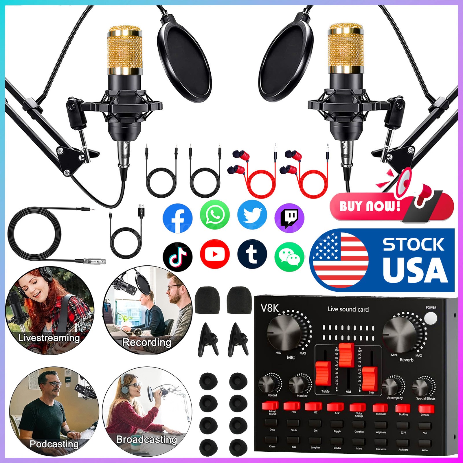 Recording Microphone Podcast Bundle Professional Home Studio Condenser Mic Kit