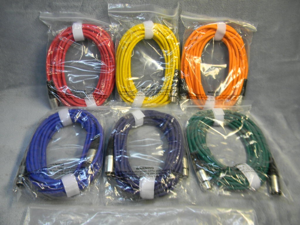 GLS AUDIO 25FT MIC CABLE CORDS-XLR MALE to XLR FEMALE COLORED CABLES-6 PACK-NEW