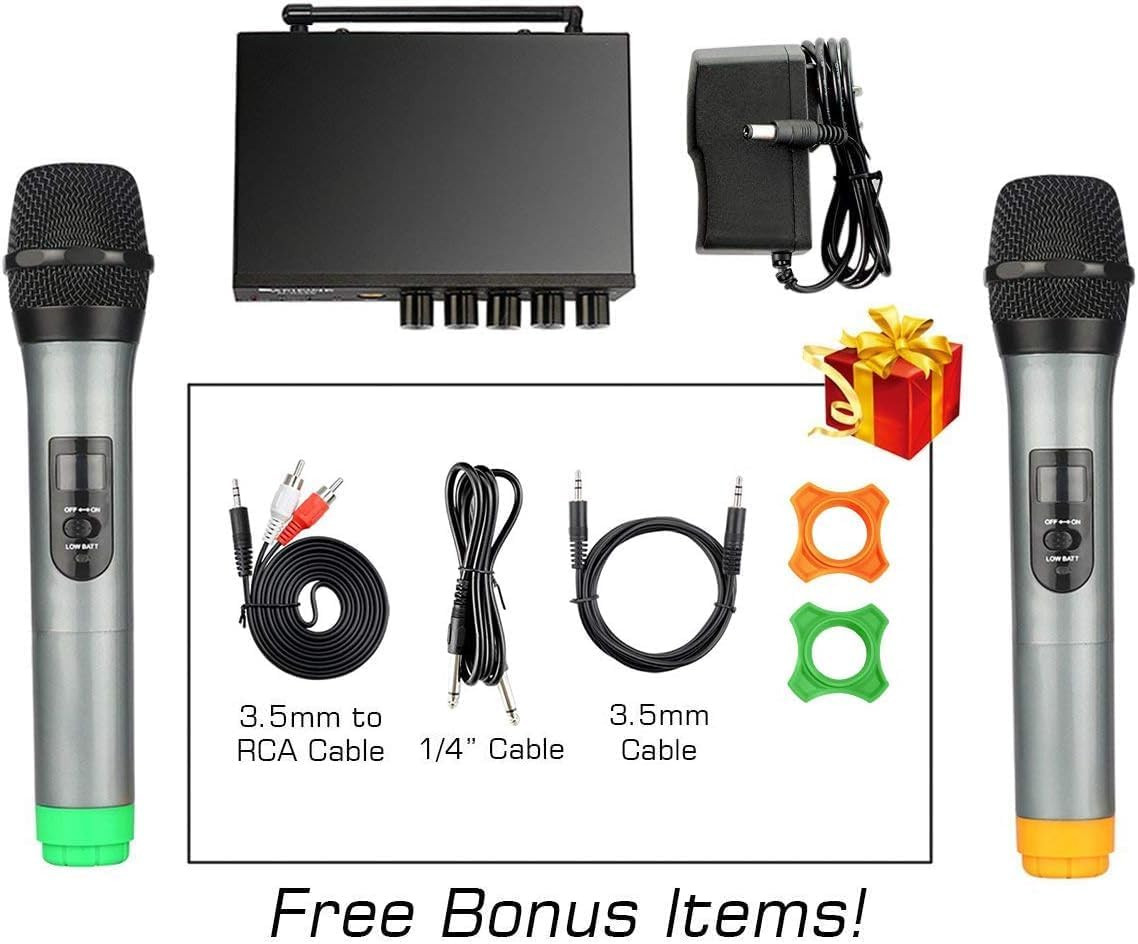 UHF Dual Channel Wireless Handheld Microphone, Easy-To-Use Karaoke Wireless Micr