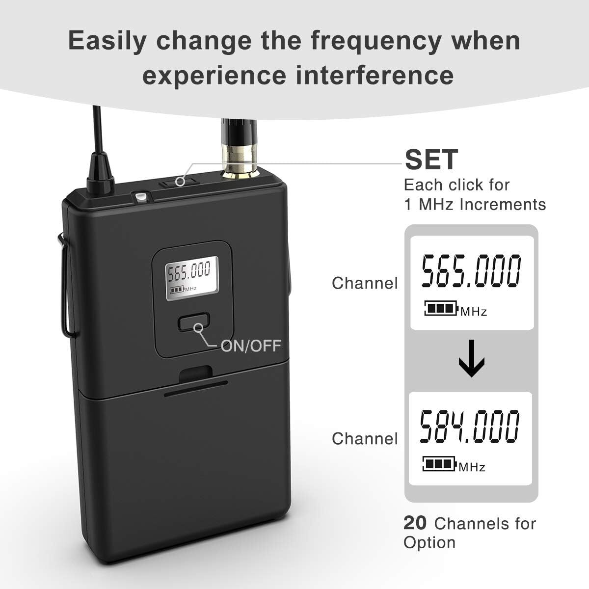 Wireless Microphone System, Wireless Microphone Set With Headset And Lava