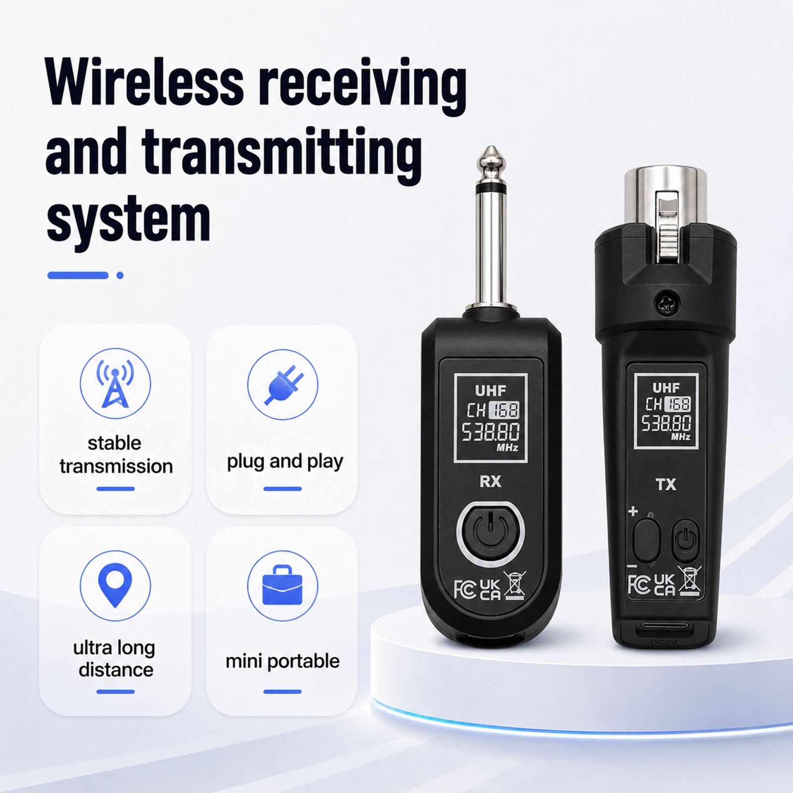 Professional Wireless Guitar XLR Transmitter Receiver System 510-590MHz 30-50m
