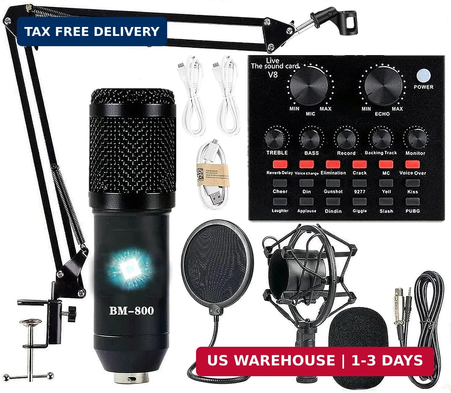 Complete Recording Studio Package with BM-800 Mic & Adjustable Arm for Streaming