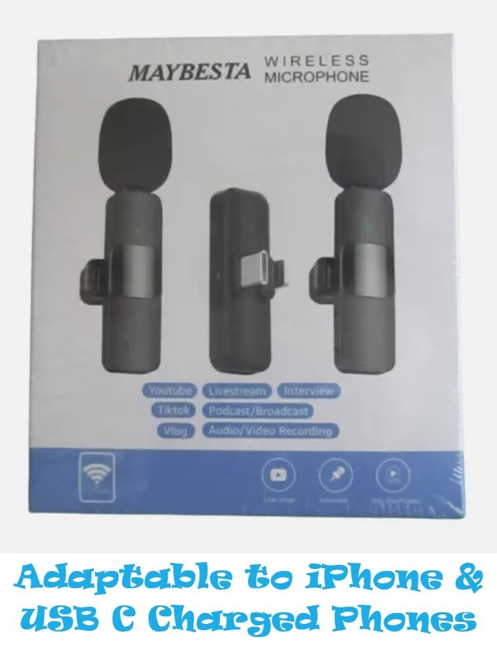 Maybesta Professional Wireless Lavalier Lapel Microphone USB C/ iPhone Black