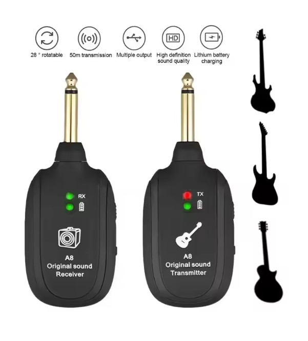 A8 Guitar Wireless System – Built-in Rechargeable Transmitter & Receiver