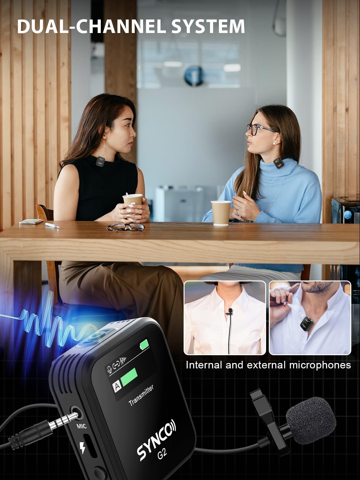 Wireless Lavalier Microphone, G2(A2) 2.4G Dual Transmitter 48KHz 24Bit Lapel …