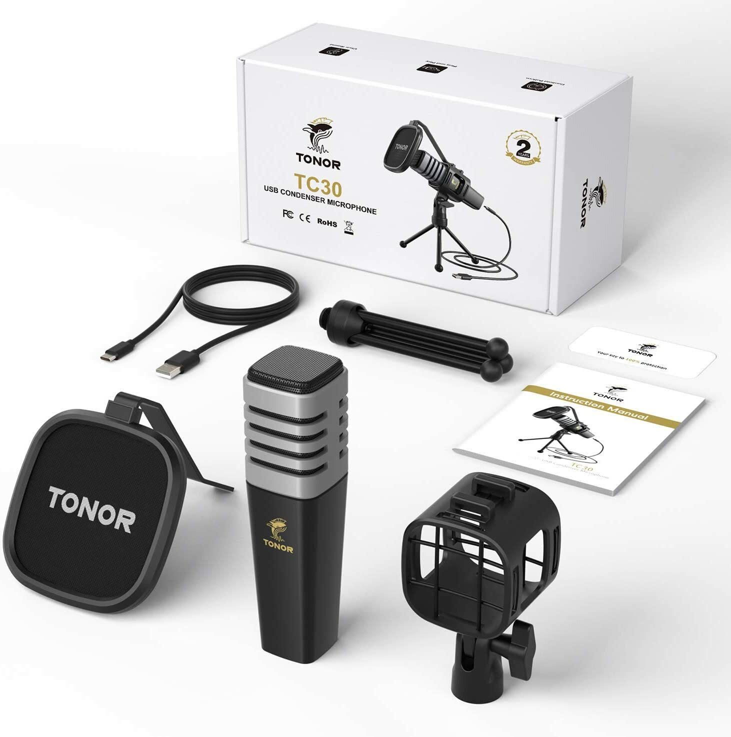 USB Microphone, TONOR Condenser Computer PC Mic with Tripod Stand, Pop Filter,