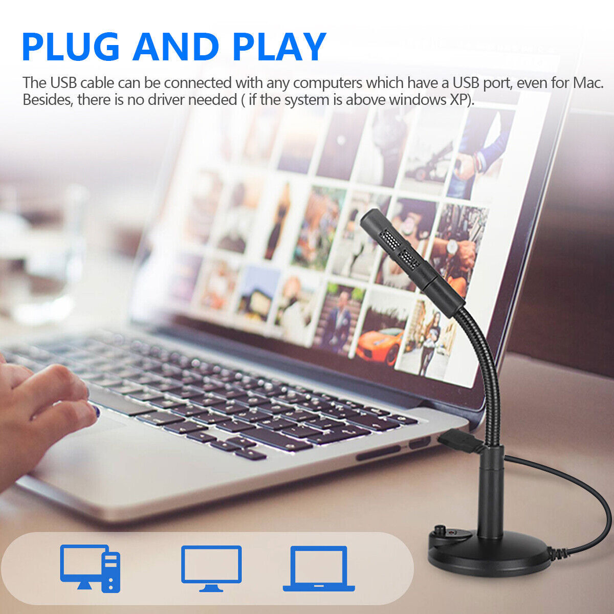 USB Computer Mini Condenser Microphone Stand Recording Mic For PC Laptop
