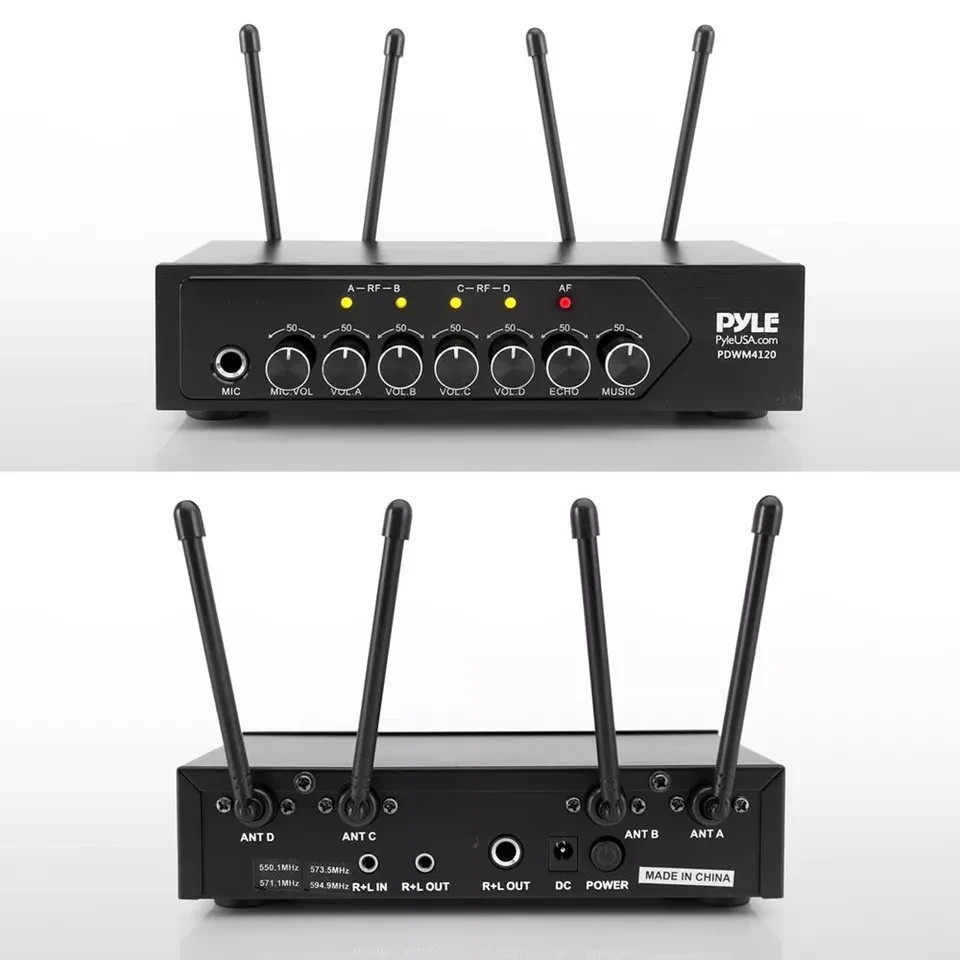 Pyle Wireless Bluetooth Portable Battery Operated 4-Mic Set 5lbs. PDWM4120