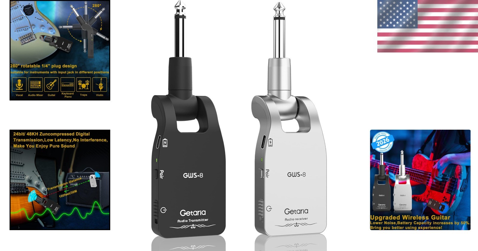 Rechargeable Wireless Guitar Transmitter Receiver – 100ft Range & Easy Setup