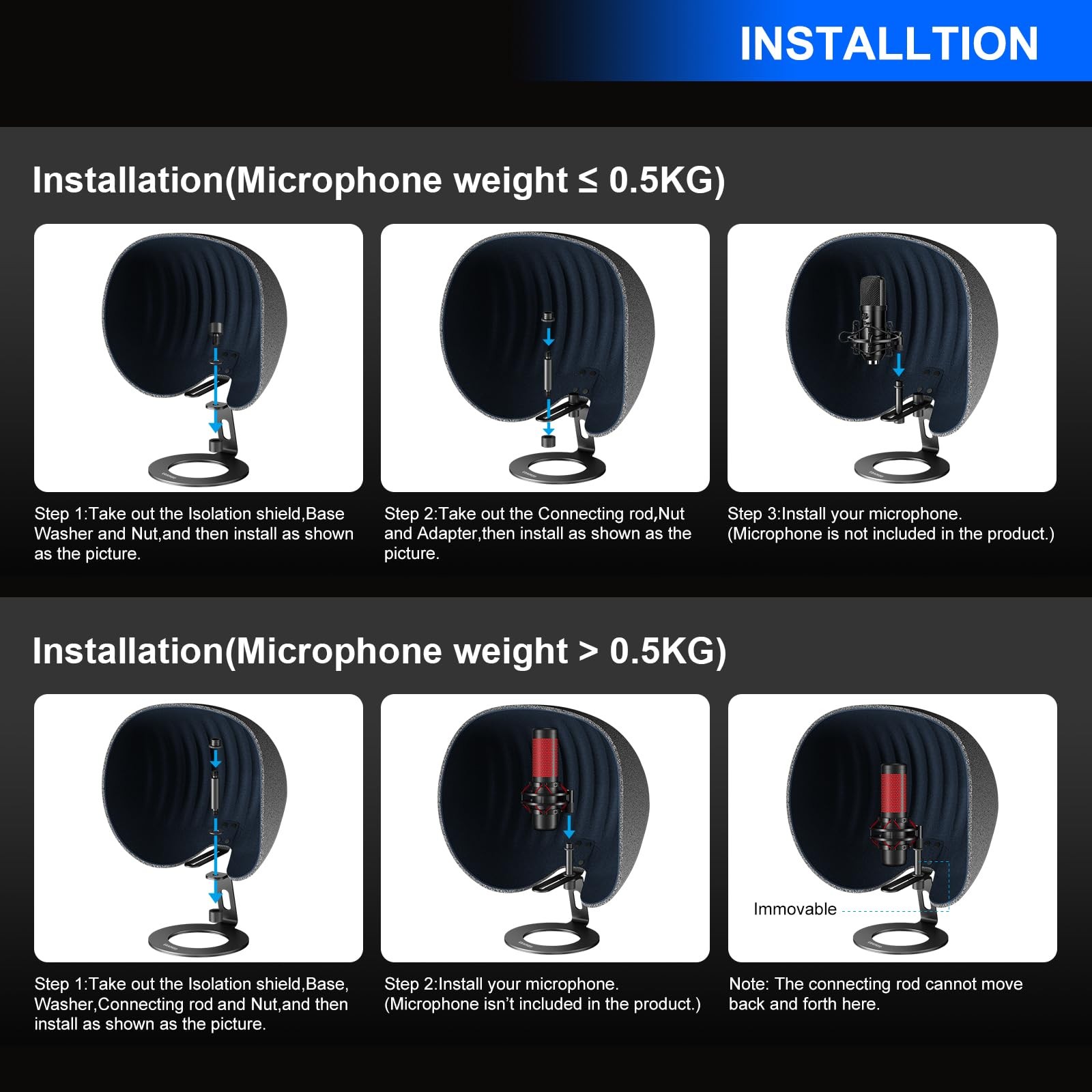 360° Microphone Shield 14.4×12.8×8.7in Compatible with Yeti Snowball HyperX