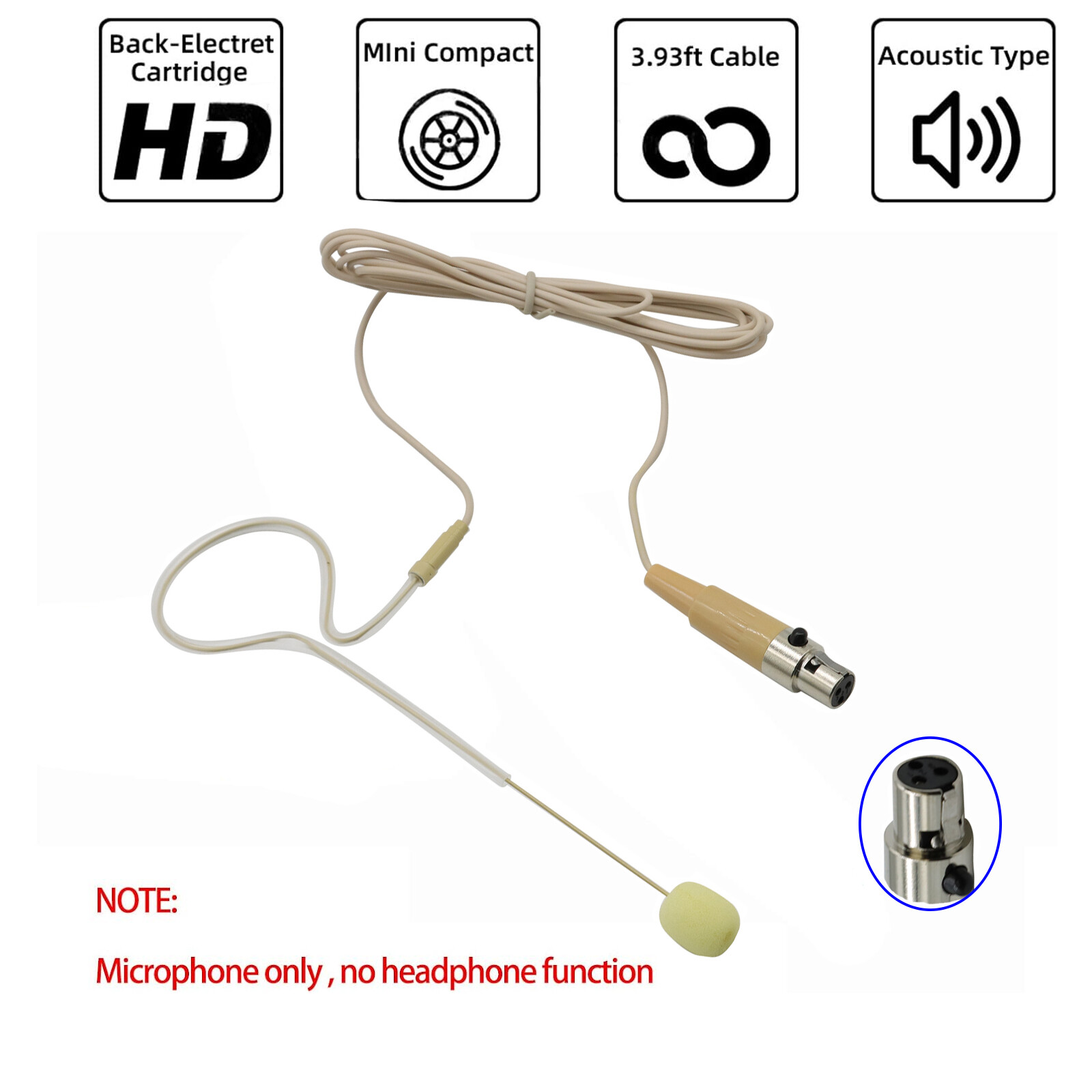 Earhook Microphone for AKG Samson 3 Pin Mini XLR Wireless System Transmitter