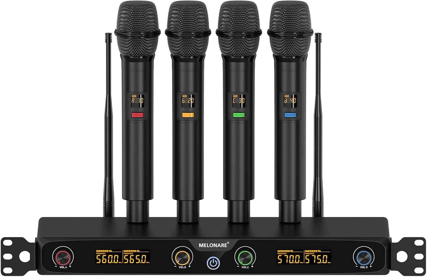 4-Channel Wireless Microphone System, UHF Rackmountable Cordless Mic Set W/ 4X 1