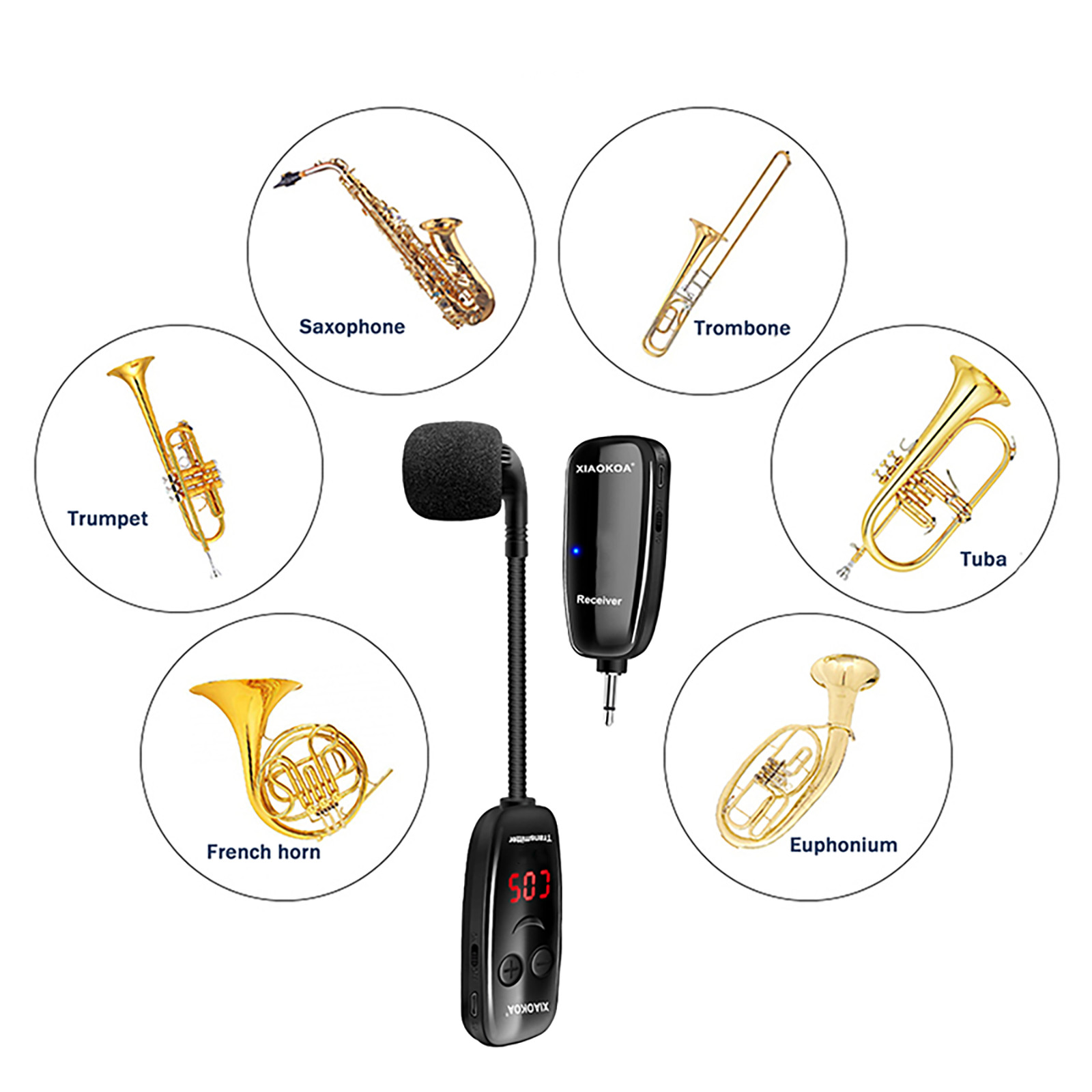 UHF Wireless Microphone For Trumpet Saxophone Instrument 50M Range Wireless v