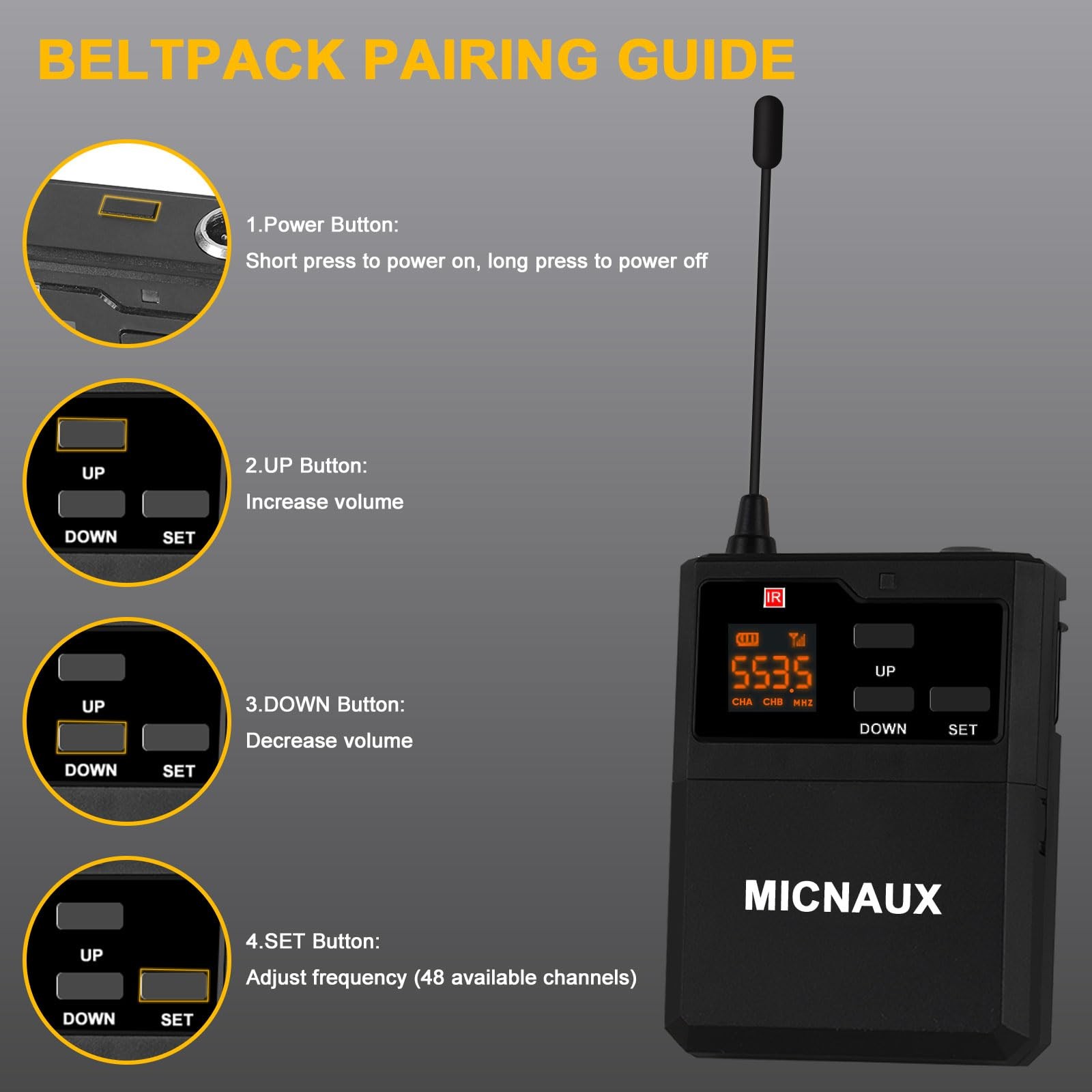 Wireless Lapel Microphone System with Headset & Lavalier Mics, Dual Bodypack …