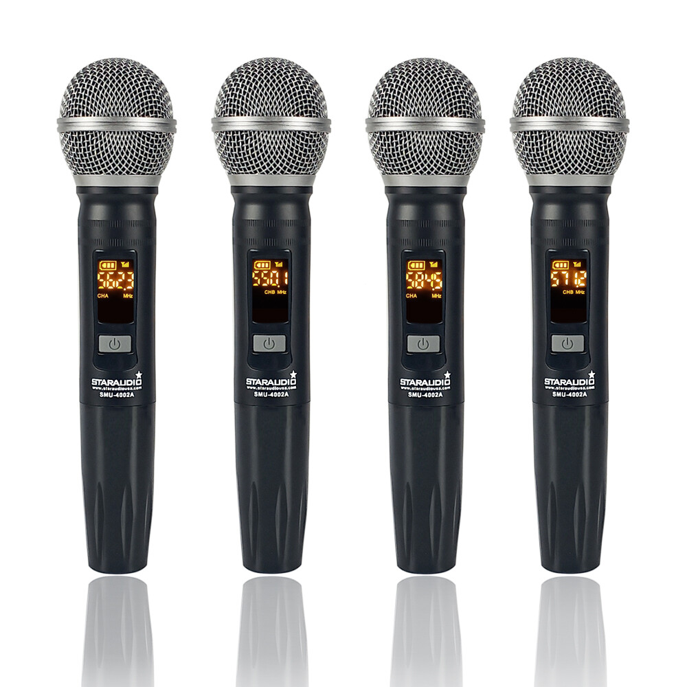 4 Channel Wireless Microphone System 4CH UHF Handheld Adjustable Frequency Mic
