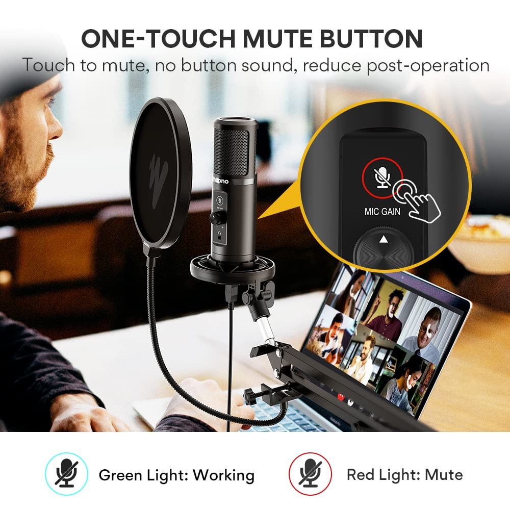 USB Microphone for PC, Professional Computer Condenser Mic with Mute, Mic Gai…