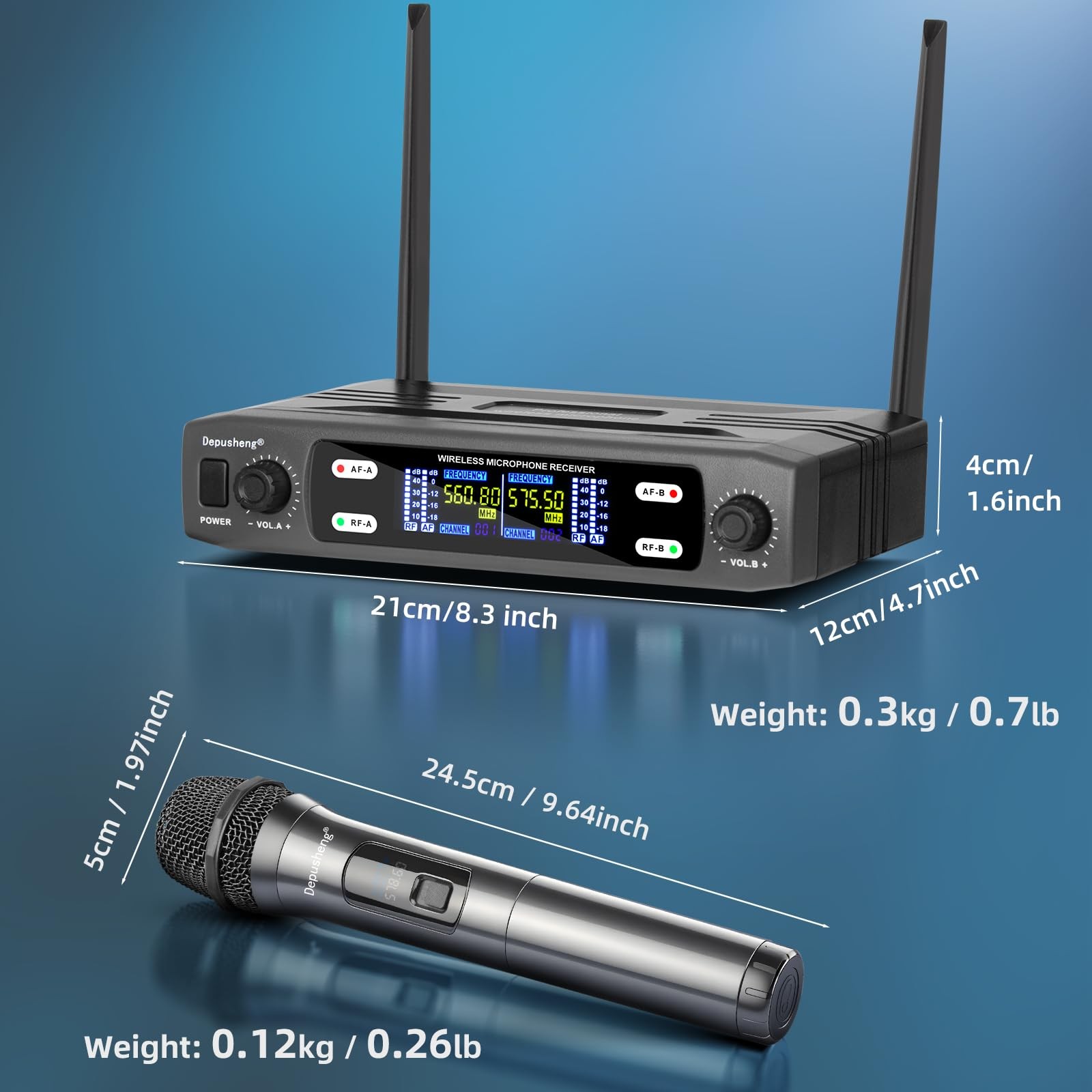 Wireless Microphone System, VHF Fixed Dual Frequency Wireless Set with 2 Hand…