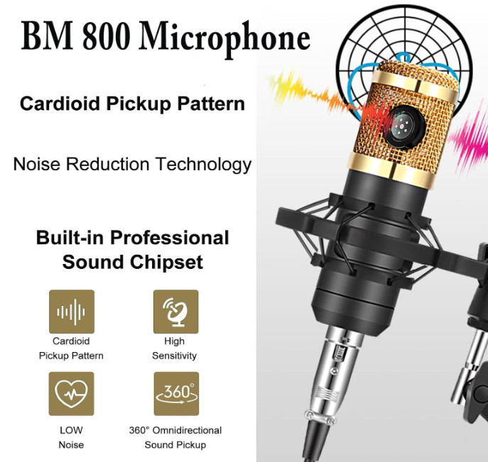 Microfono Condensador De Estudio Profesional Para PC Youtubers Podcast BM 800 US