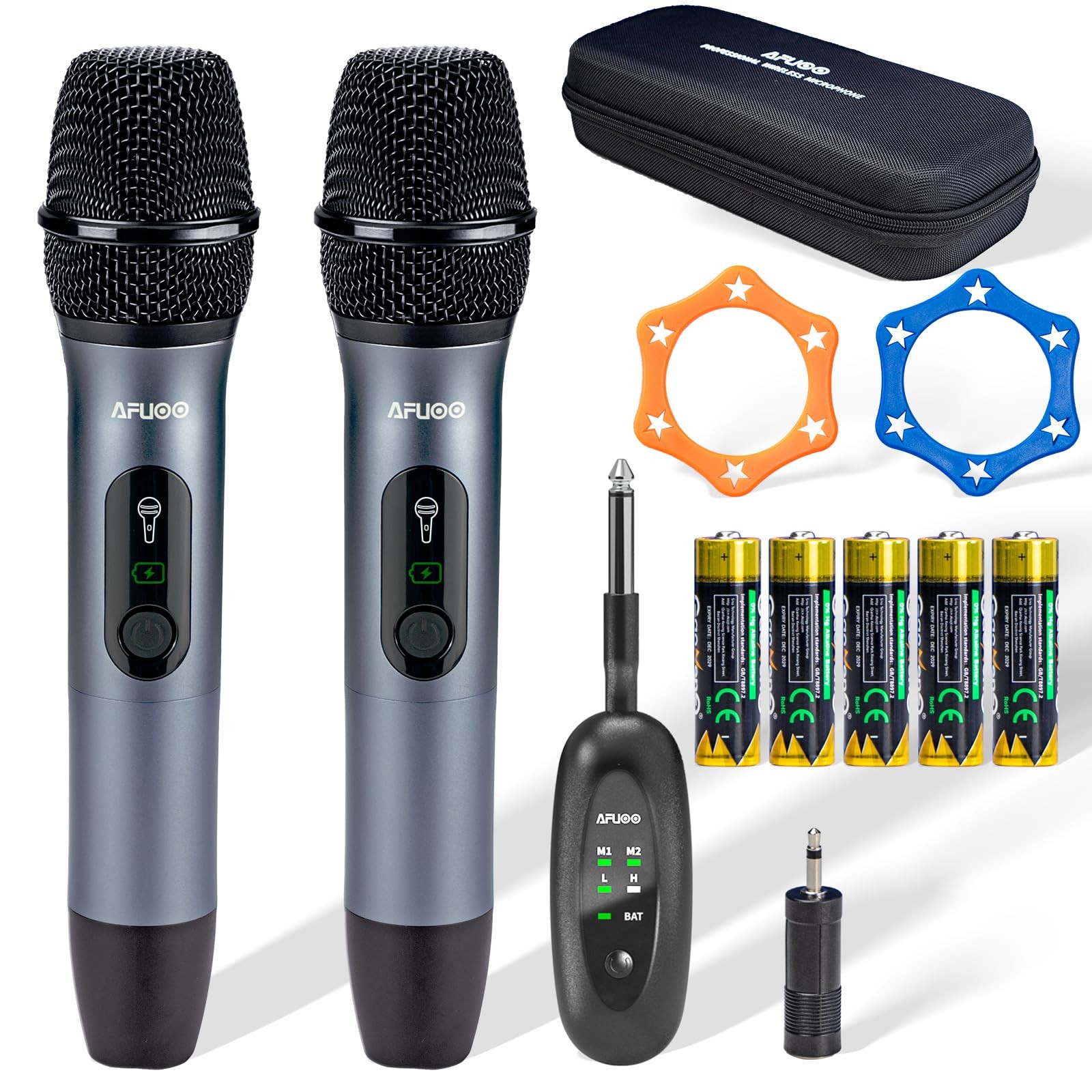 AFUOO Wireless Microphone Set for Singing, Speech & Karaoke, 2.4GHz Dual-Mic …