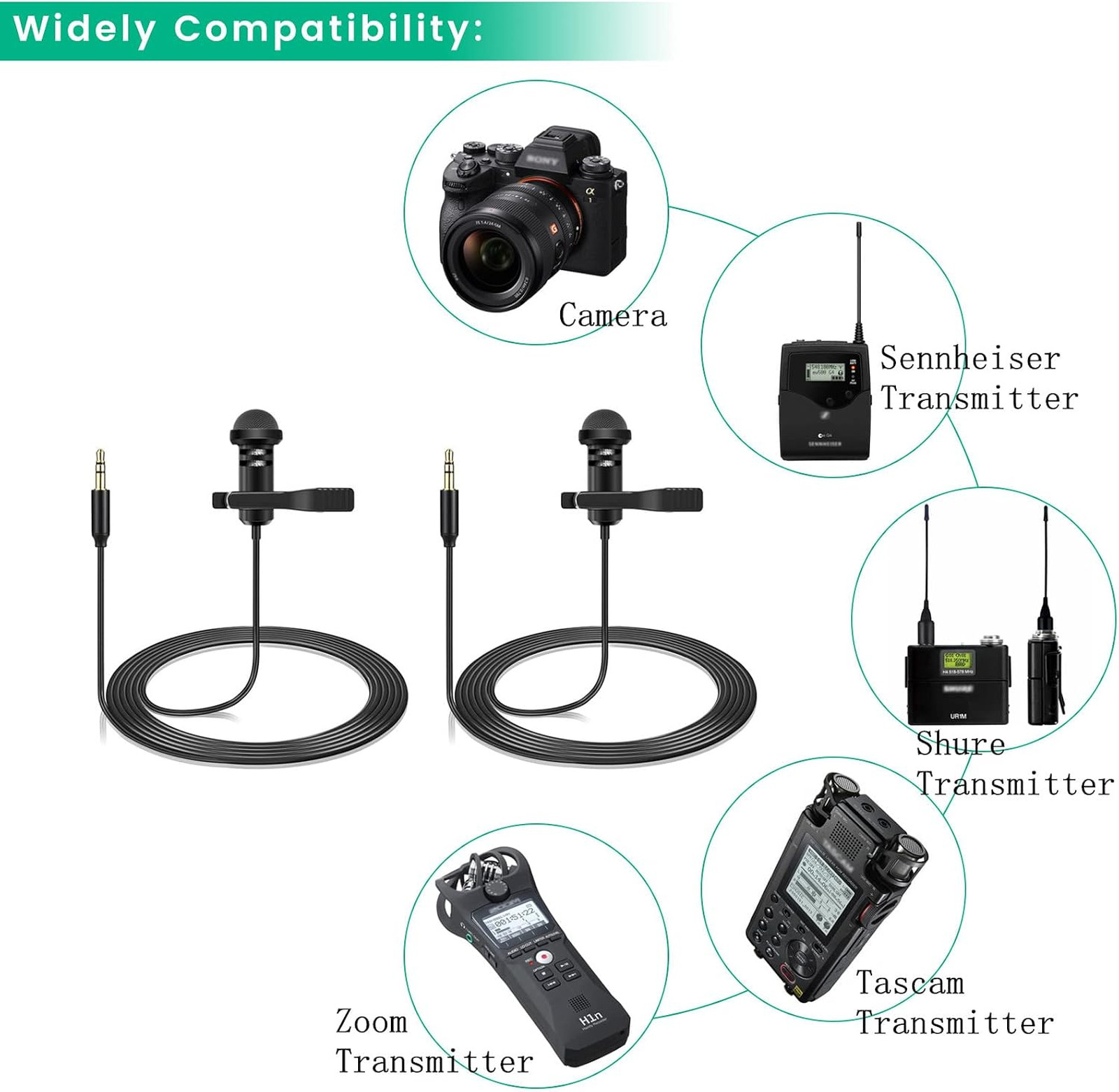 2-Pack Lavalier Microphone for DJI Mic 2 & Rode Wireless Pro Transmitters