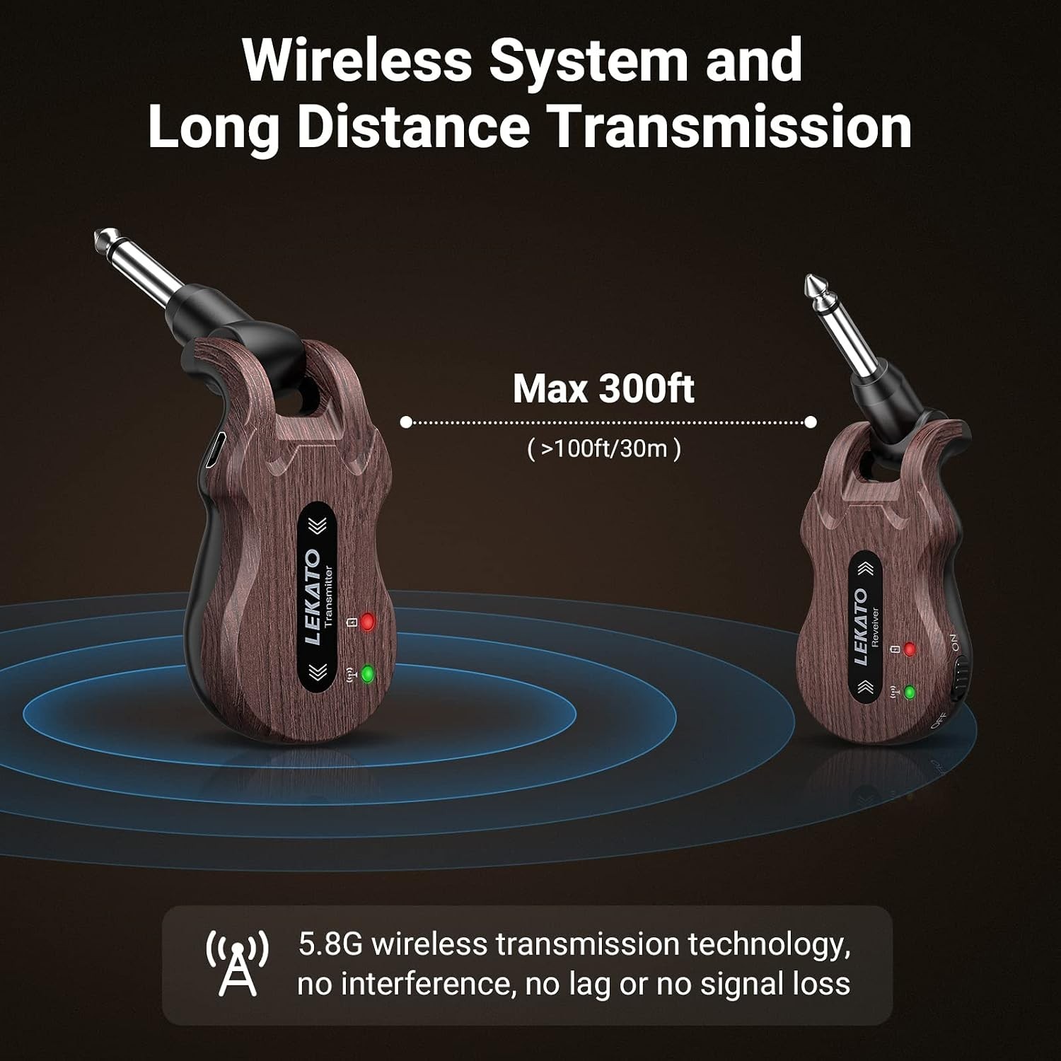 5.8GHz Wireless Guitar System, 24-Bit Audio Transmitter & Receiver Electric B…