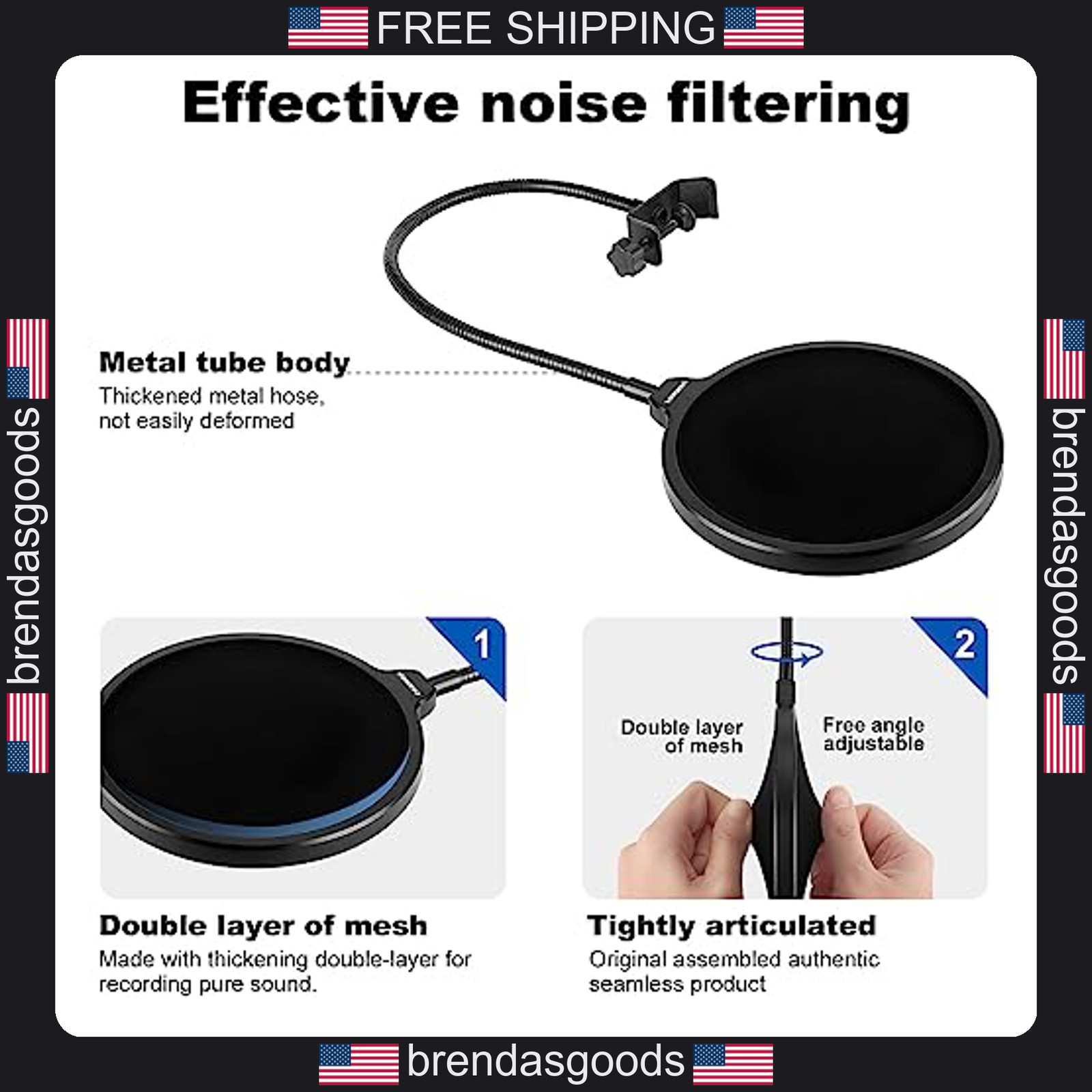 Microphone Pop Filter Double Layer Wind Screen for Blue Yeti and More