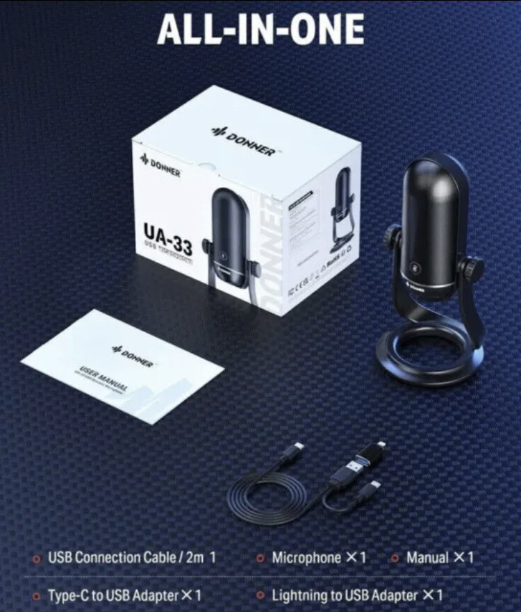 Donner UA-33 – Professional Computer Condenser Gaming/Streaming USB Microphone