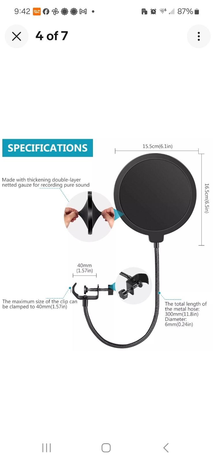 Neewer NW(B-3) 6 inch Studio Microphone Round Shape Wind Pop Filter Mask Shied