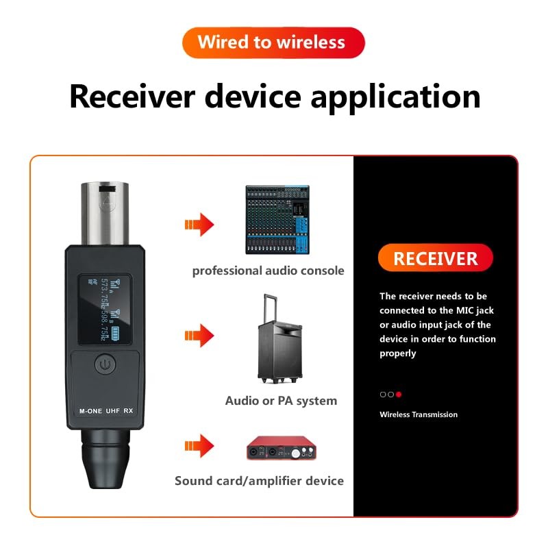 Wireless Microphone System UHF XLR Transmitter Receiver 48V Phantom Power
