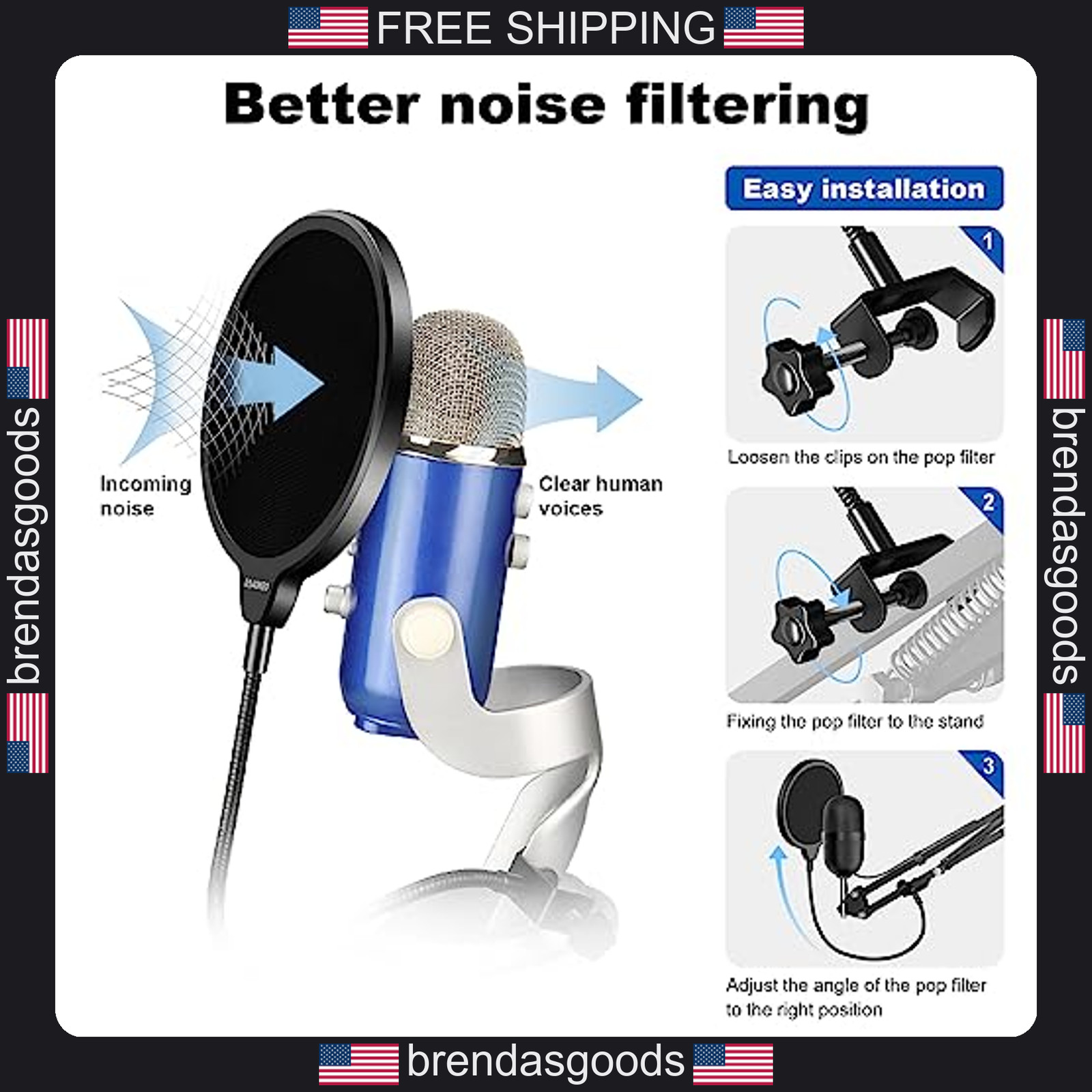Microphone Pop Filter Double Layer Wind Screen for Blue Yeti and More