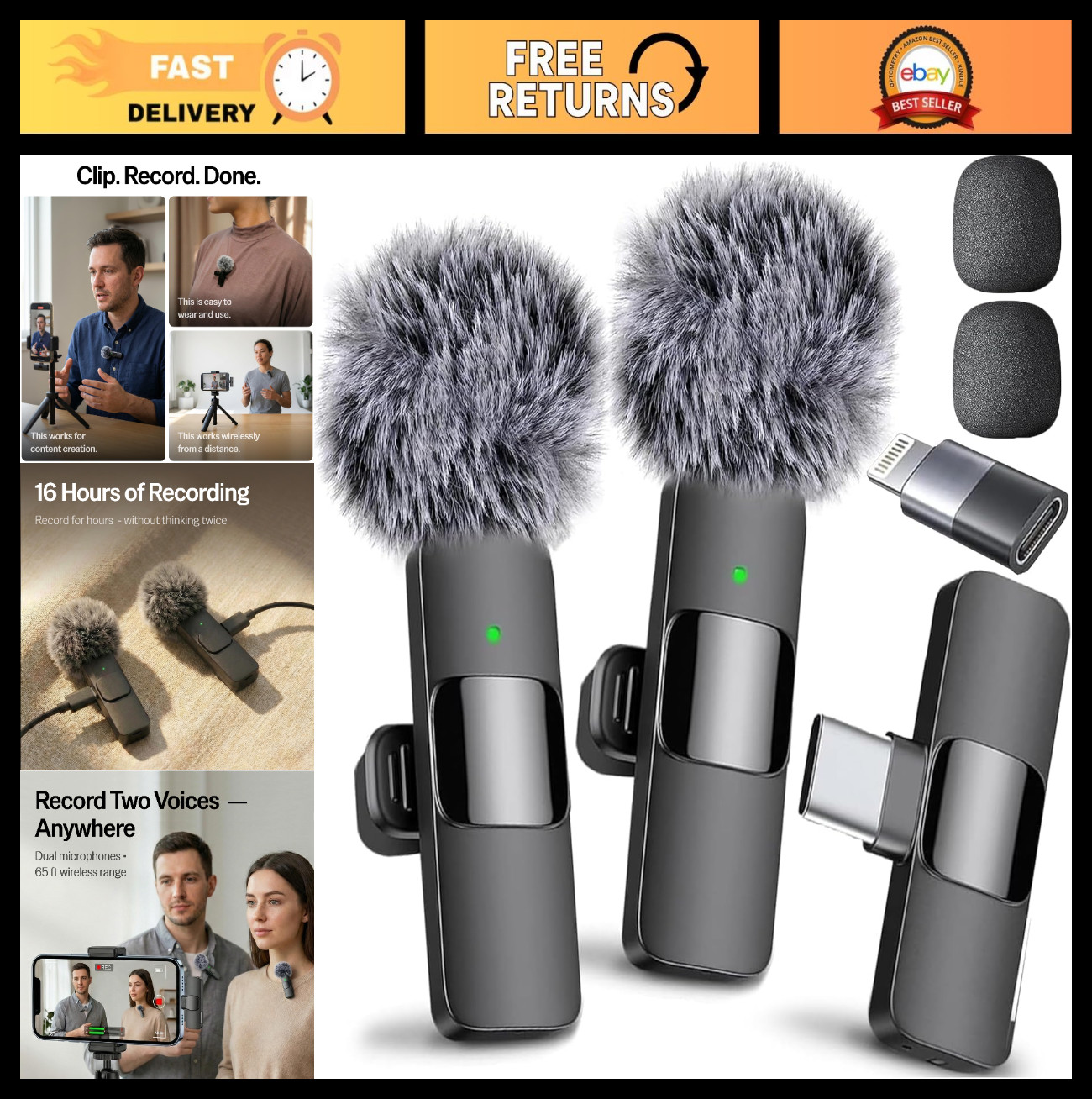 Wireless Mini Lavalier Microphone for iPhone & Android – Clear Voice, Noise Canc