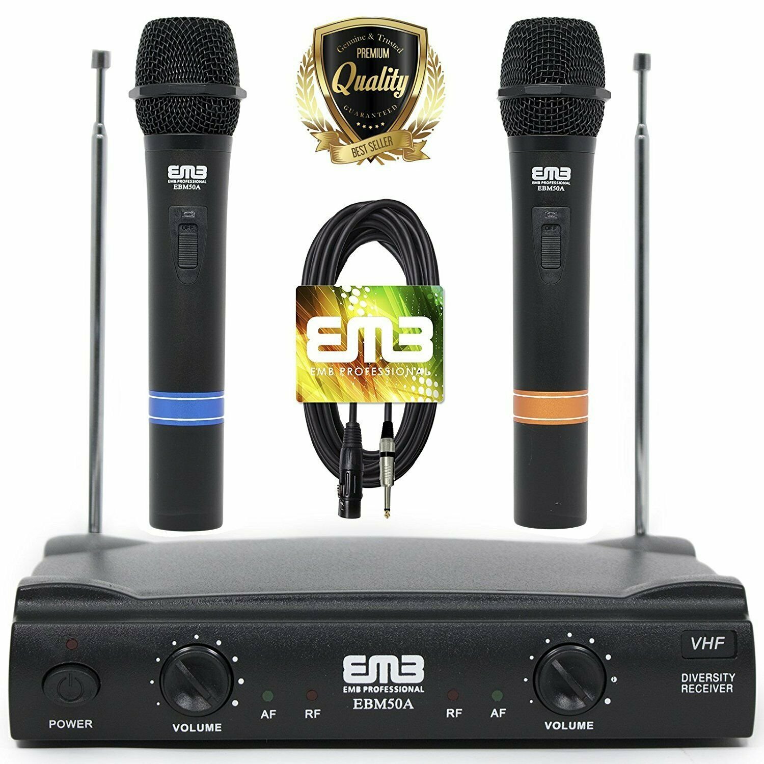 EMB Pro VHF Dual Channel Wireless HIFI Handheld Microphone with XLR to 1/4 Cable