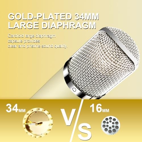 FET Condenser Microphone Professional XLR Studio Microphone with 34mm Yellow
