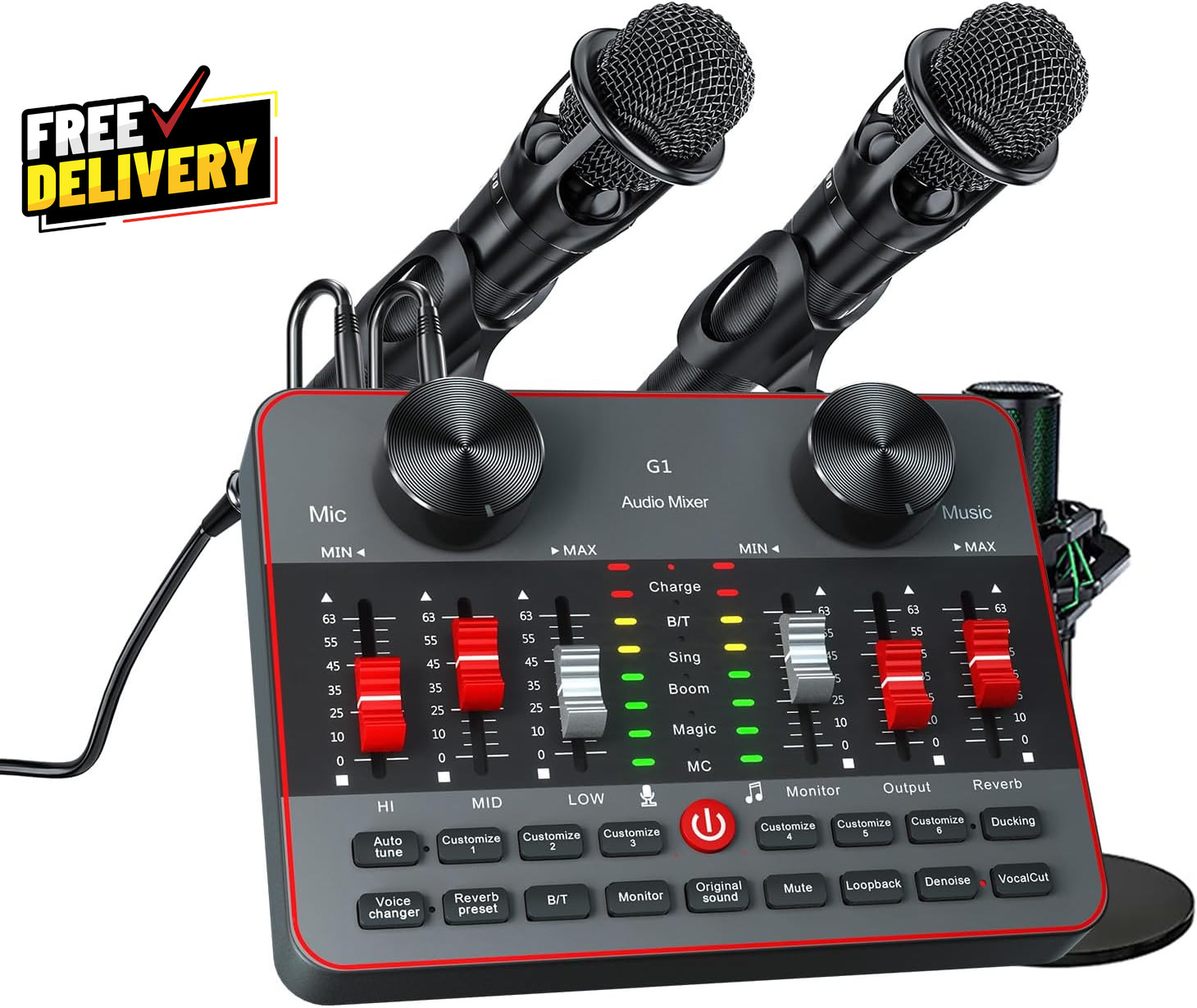 Podcast Bundle 2 Mic Kit Audio Interface DJ Mixer Condenser Microphone Studio