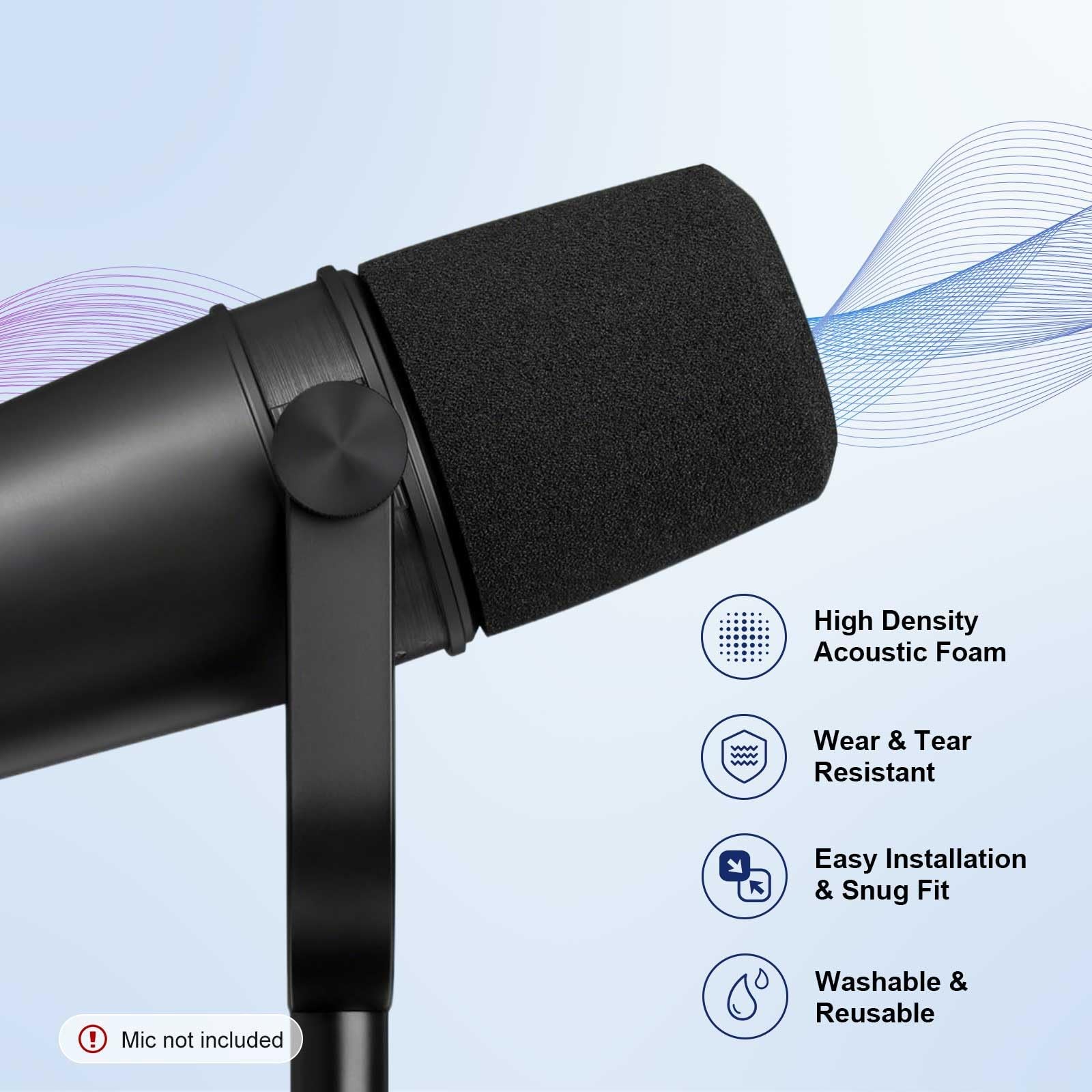 Pop Filter/Windscreen for Shure MV7 / MV7X Microphones – Foam Mic Cover for F…