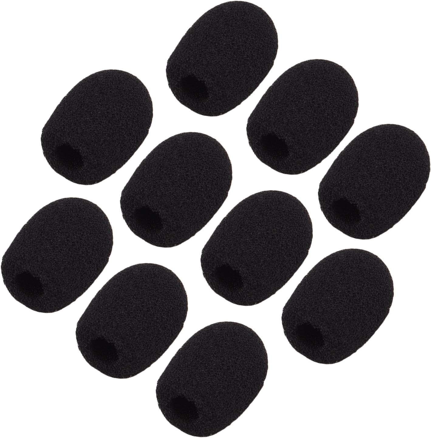 Compact Black Foam Windscreen Covers for Lapel Headset Microphones (10-Pack)