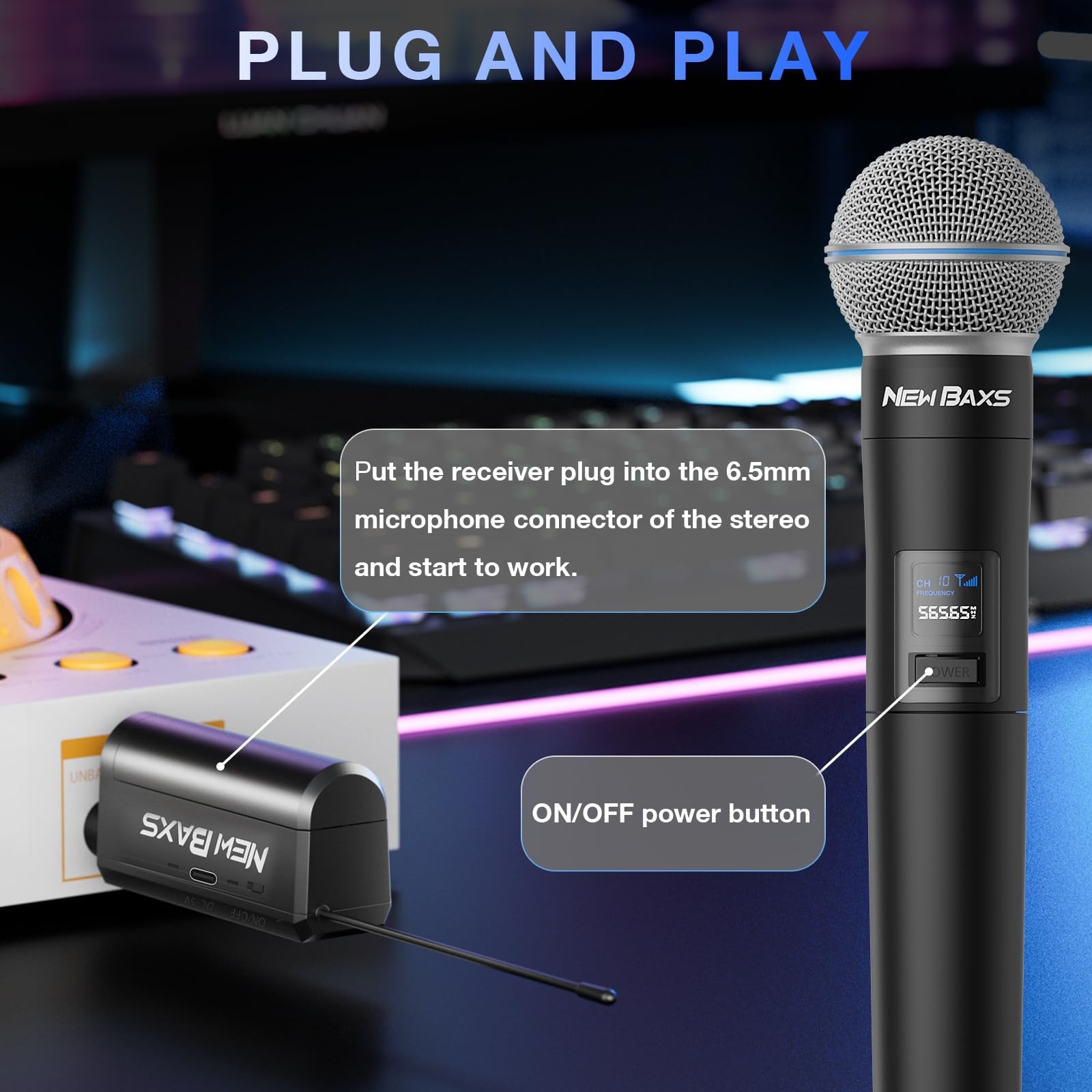 Dual Wireless Microphone System Rechargeable Handheld Mics for Karaoke