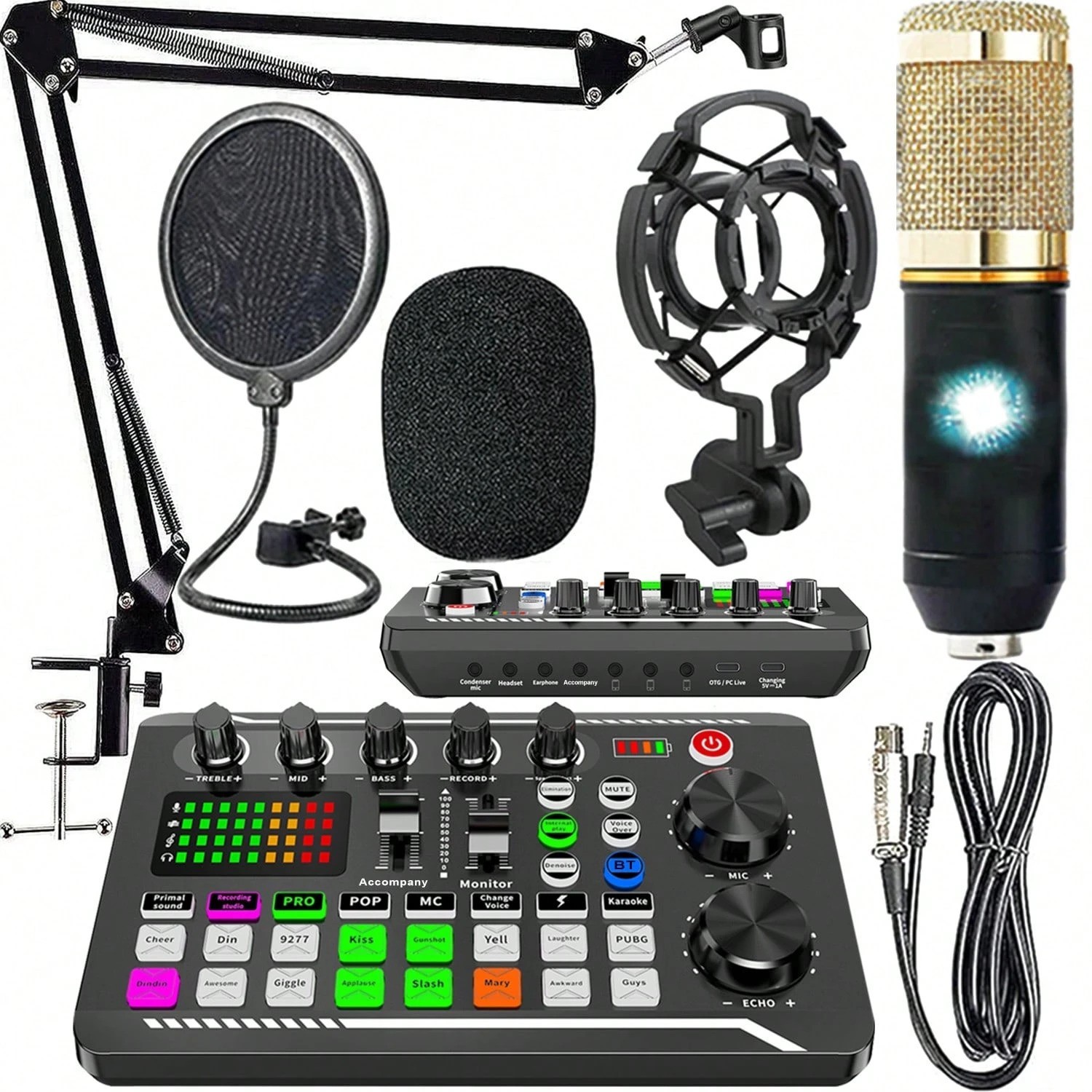 Podcast Equipment Bundle With USB Audio Interface Condenser Mic