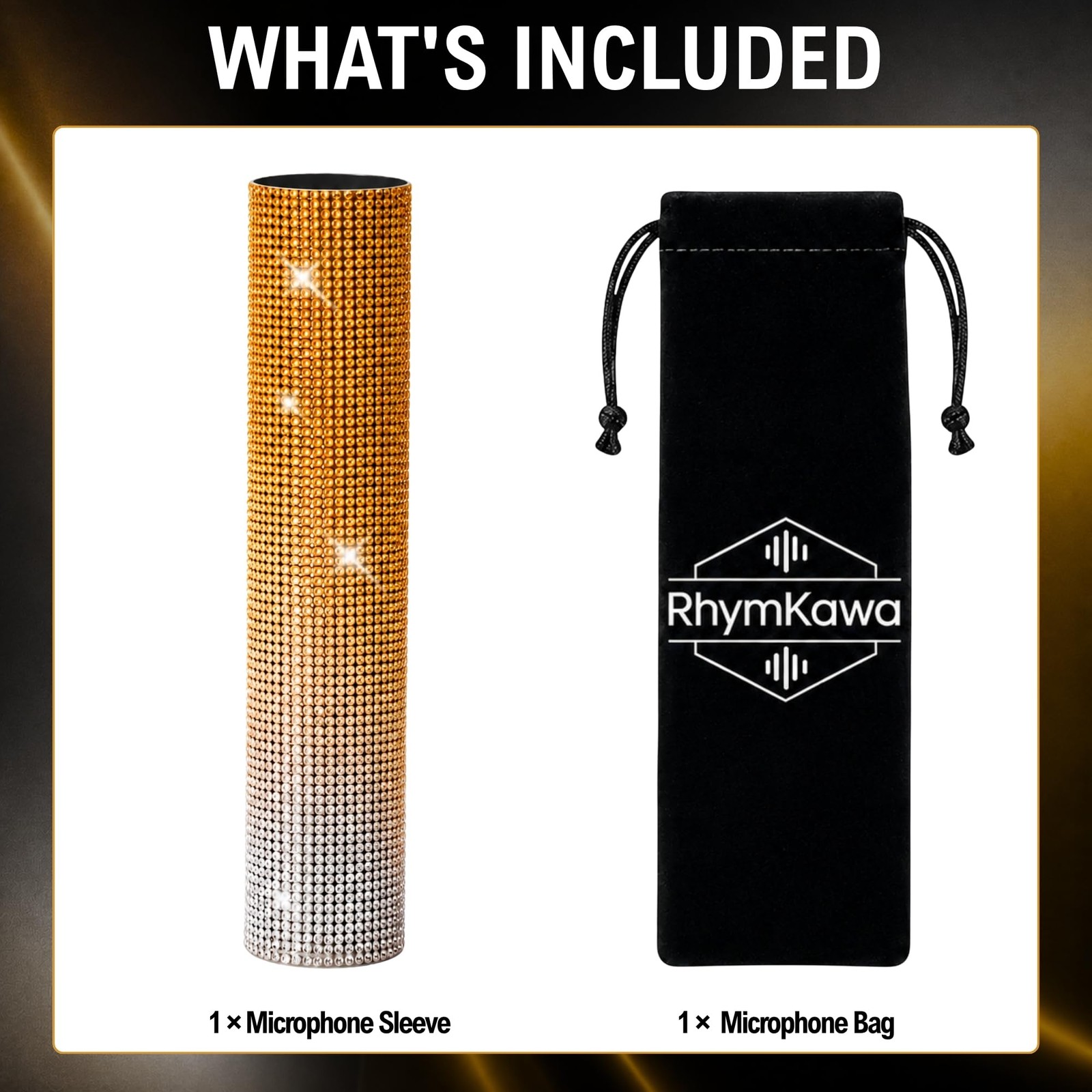 RhymKawa Gold Gradient Mic Cover for Wireless Microphone Sparkly | Gradient D…