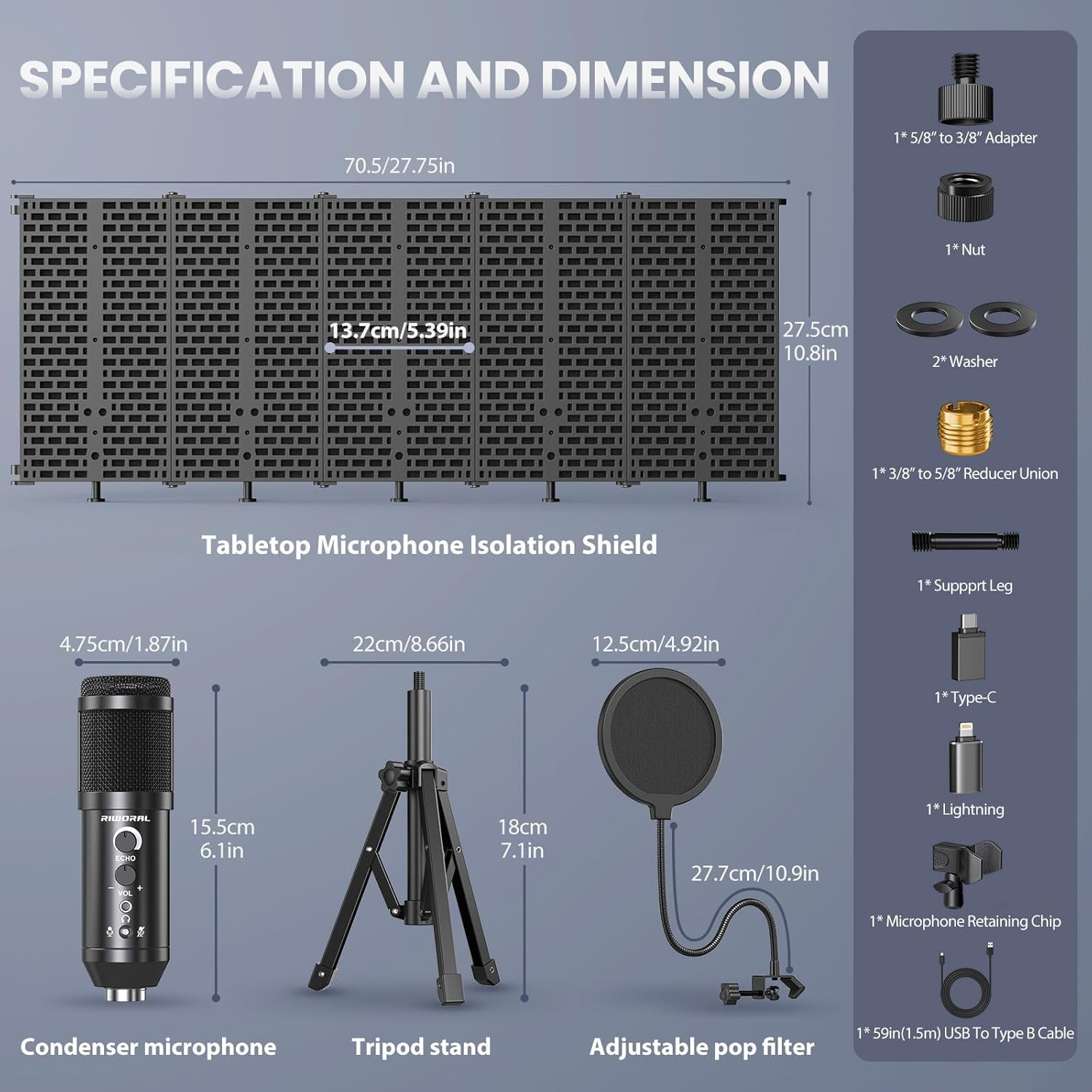 Studio Recording Microphone Isolation Shield with Pop Filter &Tri-Stand Kit M…