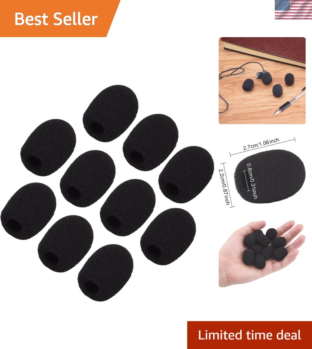 10 Pack Mini Small Size Lapel Headset Microphone Windscreen Foam Cover, Black