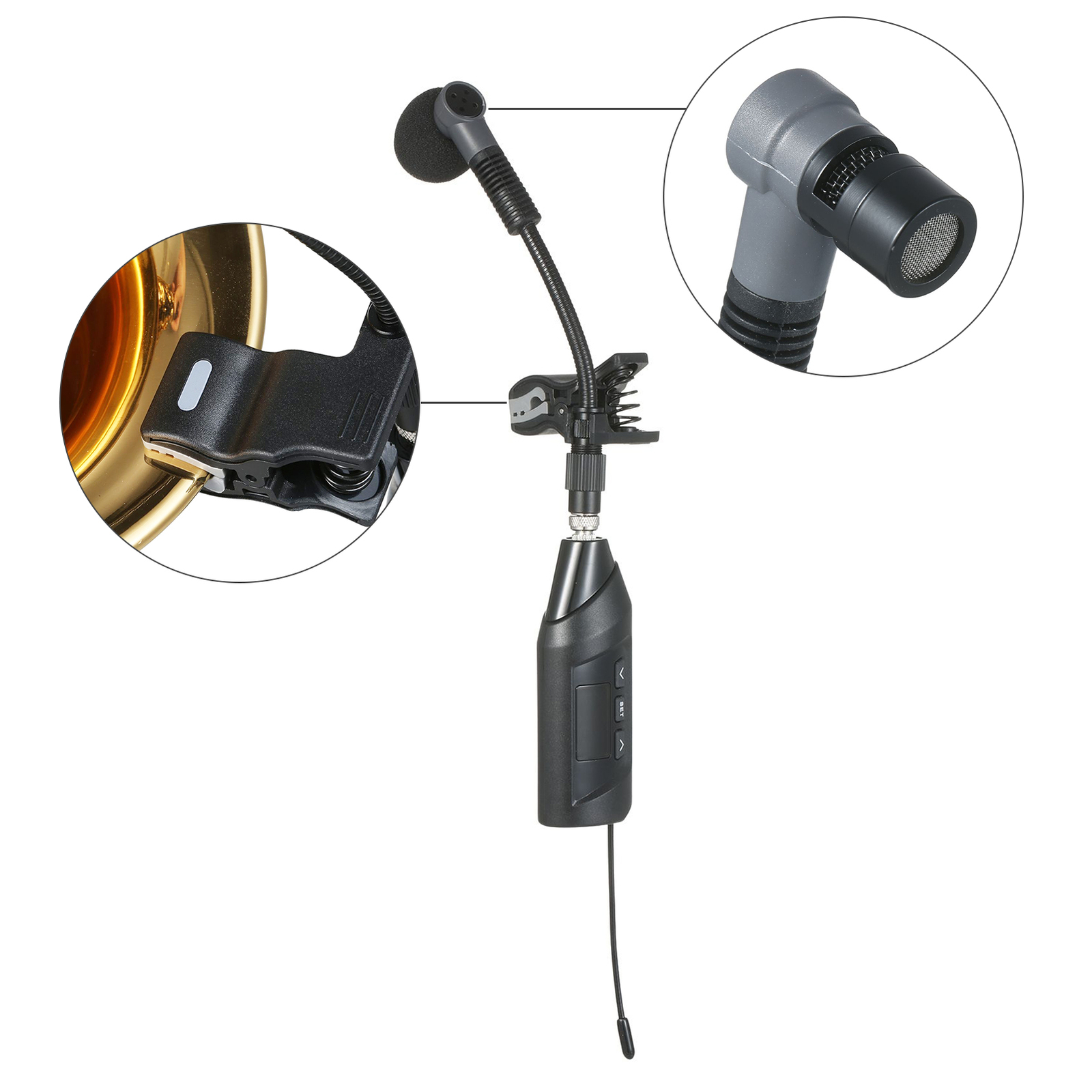UHF Wireless Microphone System TFT Digital Display Clip-on Microphone for Sax