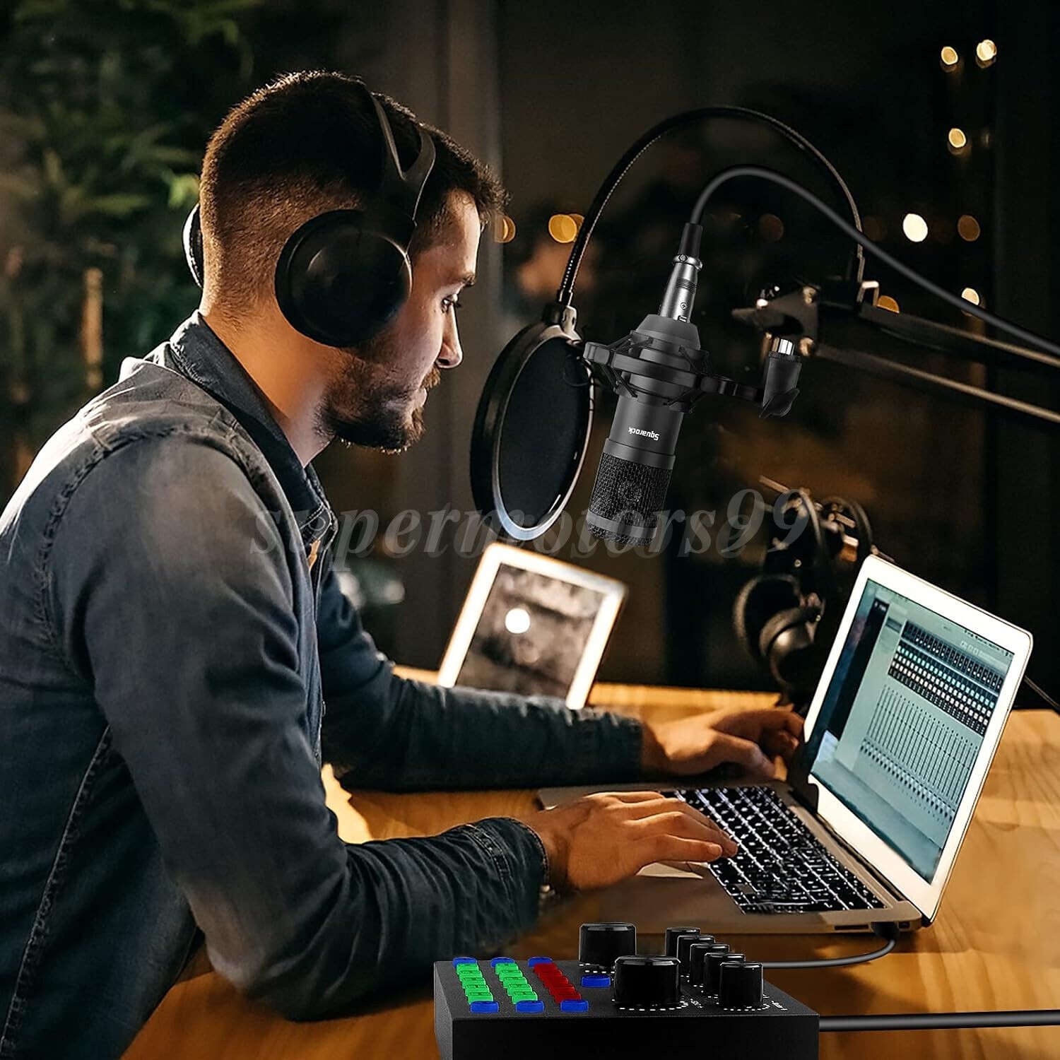 Complete Studio Recording Kit Mixer Condenser Microphone Music Podcast Earphone