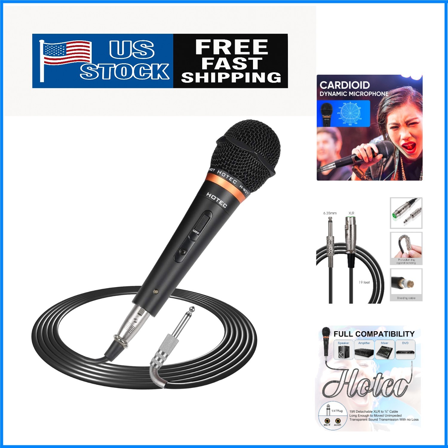 Professional Unidirectional Handheld Microphone with XLR Cable & Windscreen