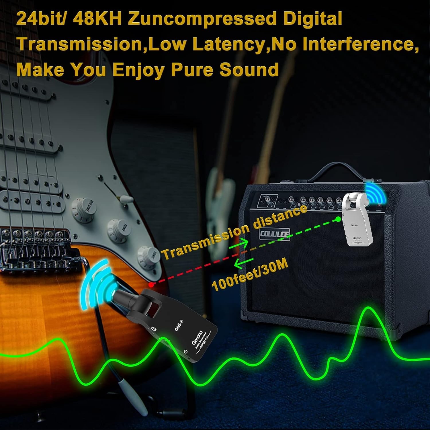 Rechargeable Wireless Guitar Transmitter Receiver – 100ft Range & Easy Setup